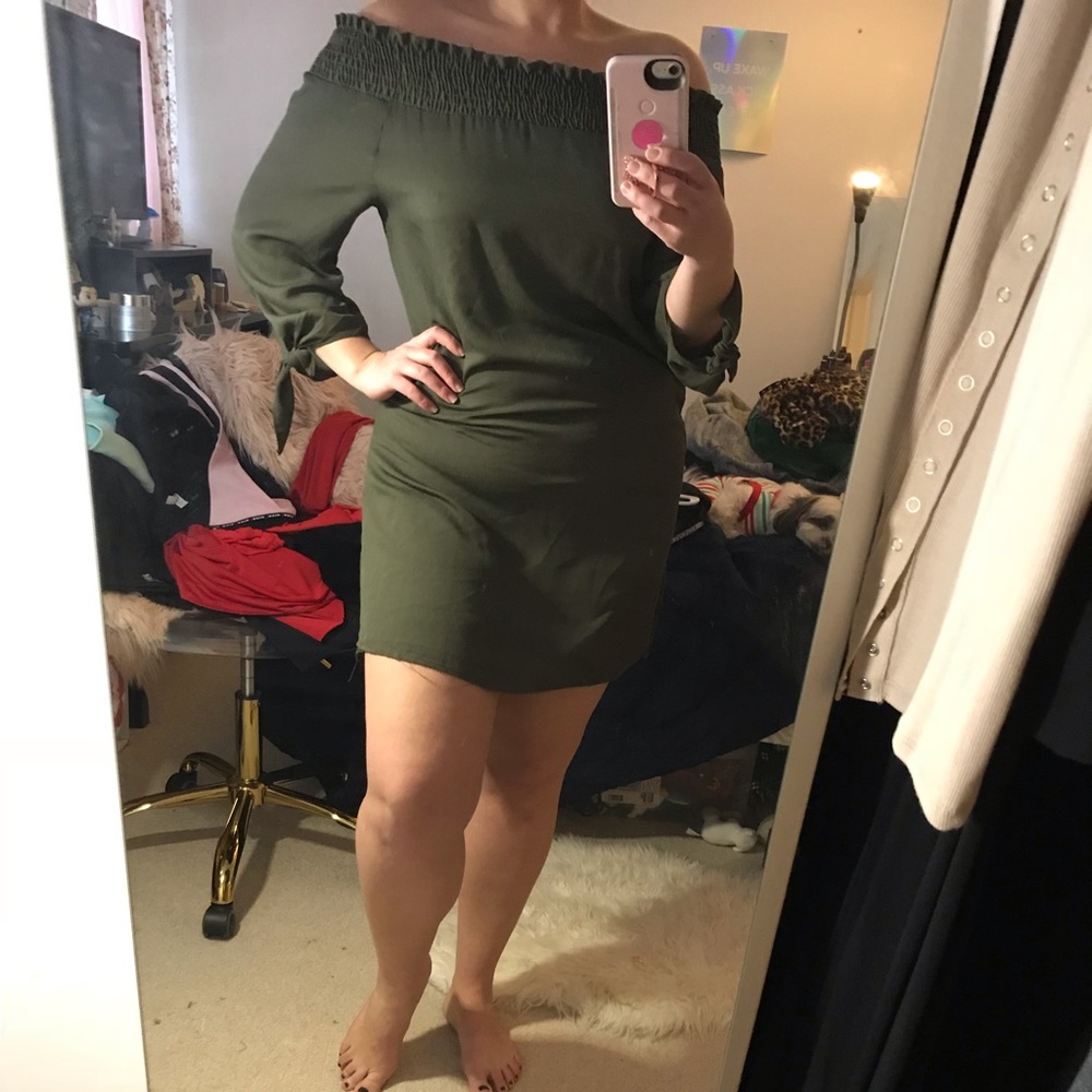 Olive off the shoulder dress